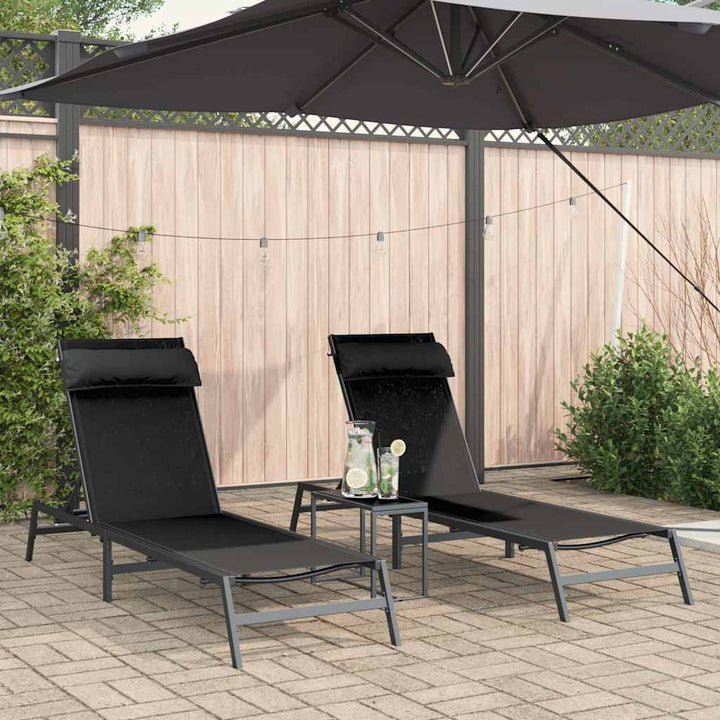 Solsenge med bord 3 pcs Sort og antracit 197 x 54 x 86 cm