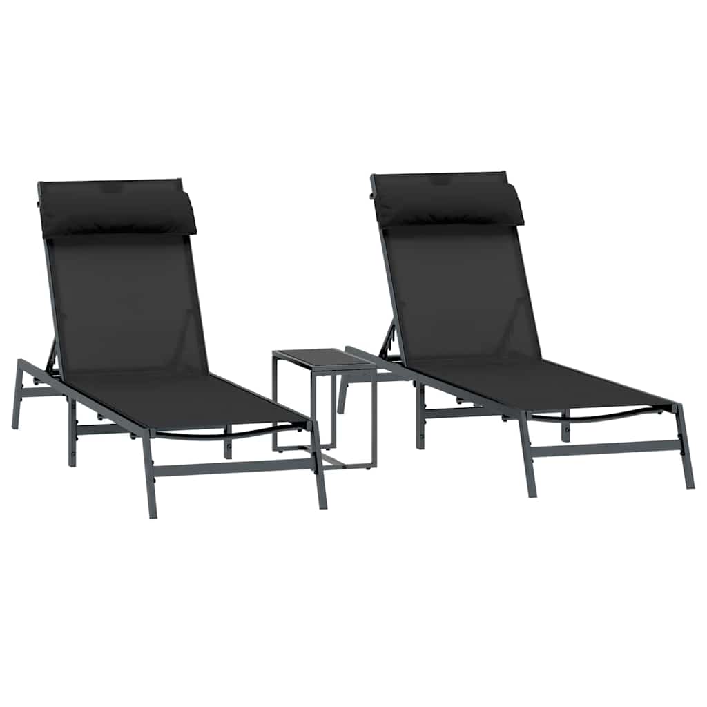 Solsenge med bord 3 pcs Sort og antracit 197 x 54 x 86 cm
