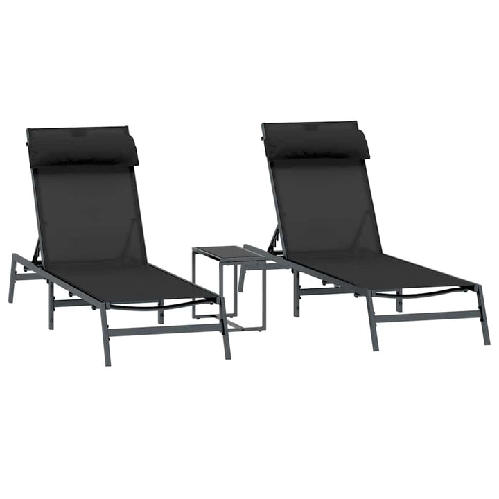 Solsenge med bord 3 pcs Sort og antracit 197 x 54 x 86 cm
