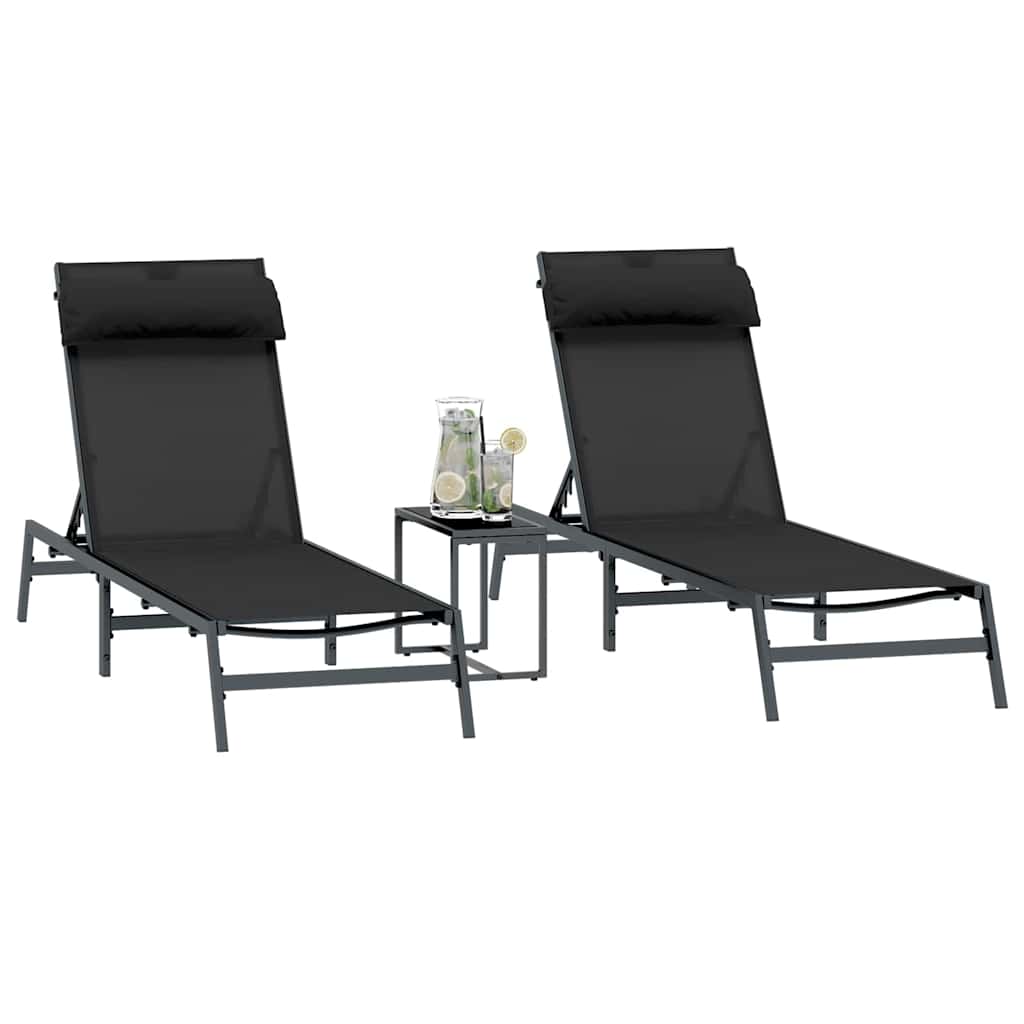 Solsenge med bord 3 pcs Sort og antracit 197 x 54 x 86 cm