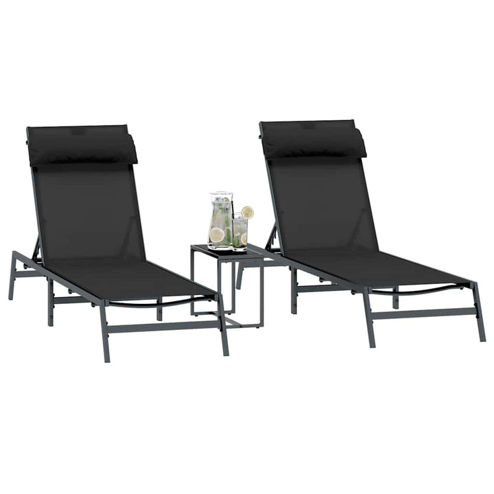 Solsenge med bord 3 pcs Sort og antracit 197 x 54 x 86 cm