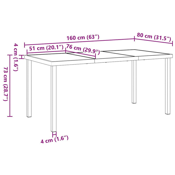 Havemøbel Bord Sort 160 x 80 x 73 cm Massivt teaktræ