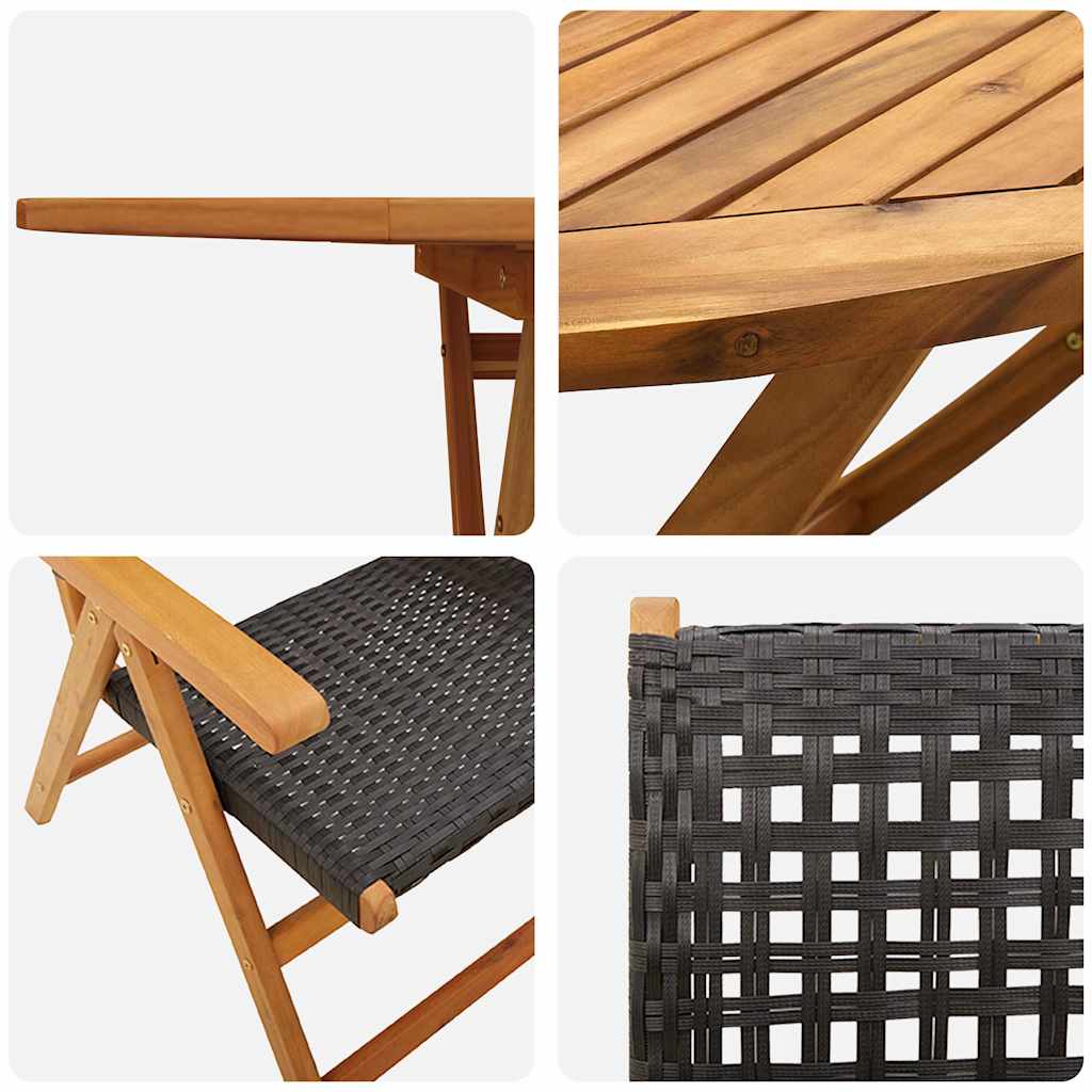 Have Spisebordssæt 5 pcs Sort Massiv akacietræ og poly rattan