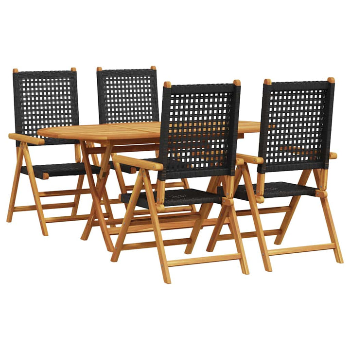 Have Spisebordssæt 5 pcs Sort Massiv akacietræ og poly rattan