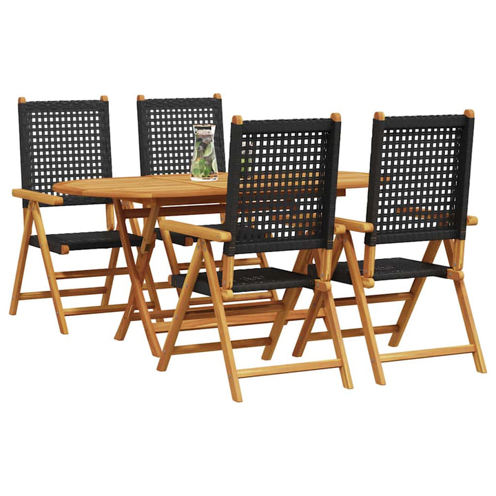 Have Spisebordssæt 5 pcs Sort Massiv akacietræ og poly rattan