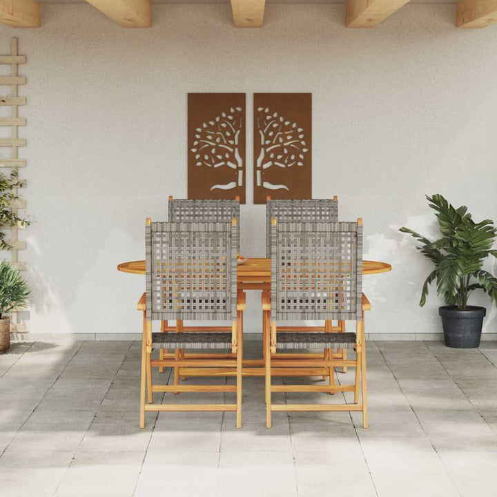 Have Spisebordssæt 5 pcs Grå Massiv akacietræ og poly rattan