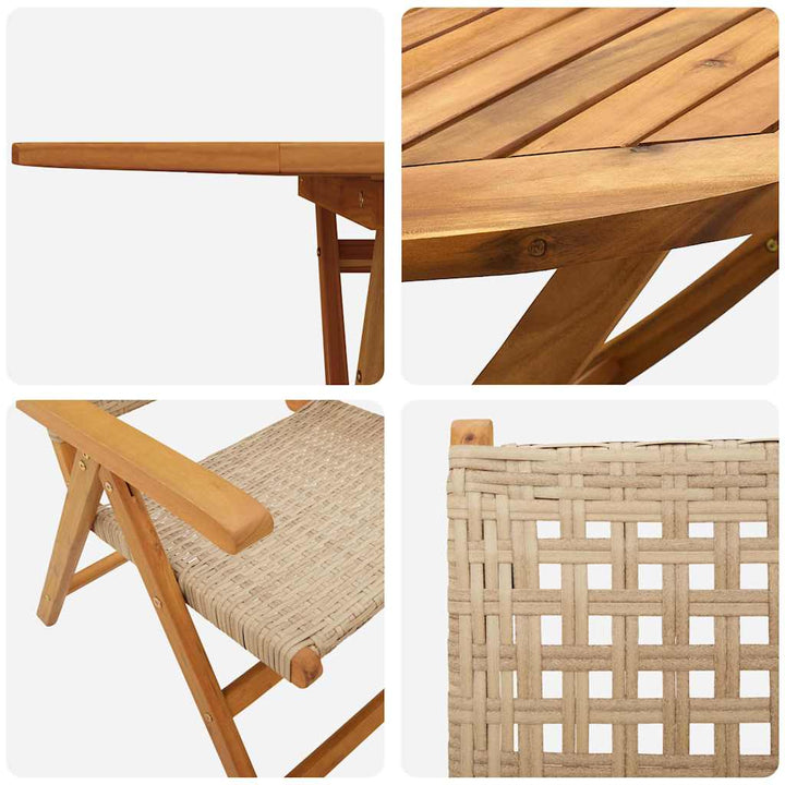Have Spisebordssæt 5 pcs Beige Massiv akacietræ og poly rattan