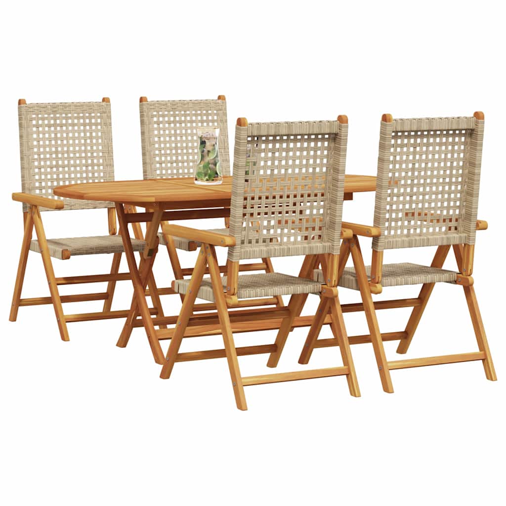 Have Spisebordssæt 5 pcs Beige Massiv akacietræ og poly rattan