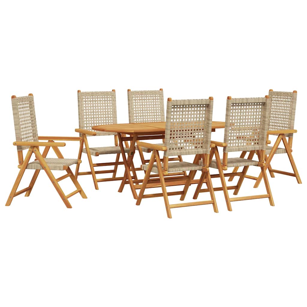 Have Spisebordssæt 7 pcs Beige Massiv akacietræ og poly rattan