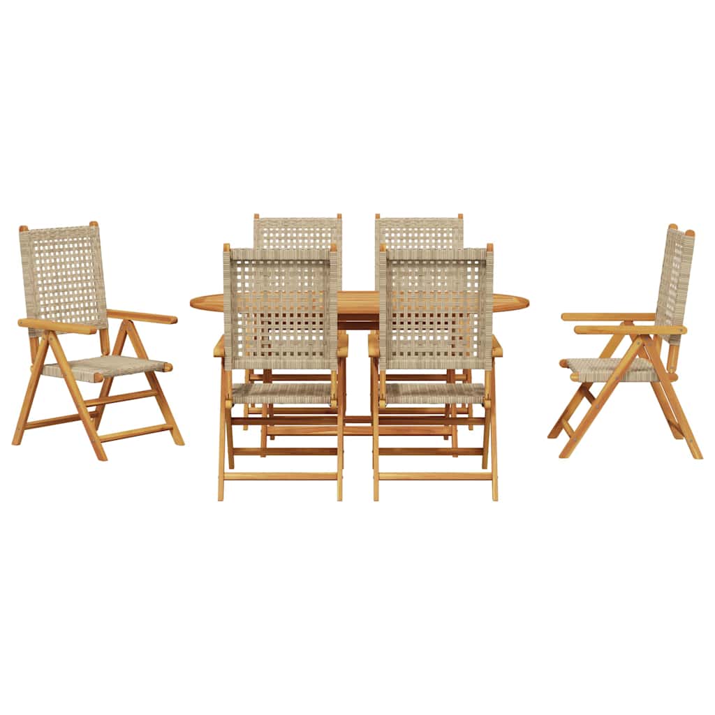 Have Spisebordssæt 7 pcs Beige Massiv akacietræ og poly rattan