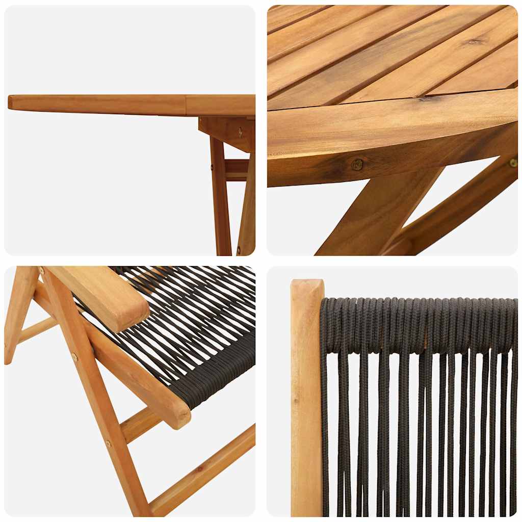 Have Spisebordssæt 5 pcs Sort Massiv akacietræ og poly rattan