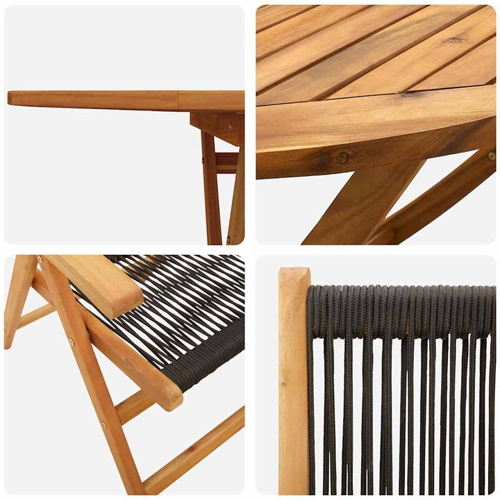 Have Spisebordssæt 5 pcs Sort Massiv akacietræ og poly rattan