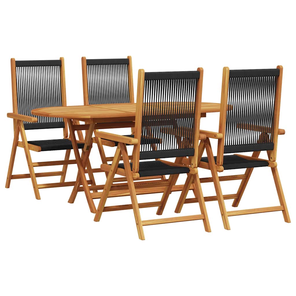 Have Spisebordssæt 5 pcs Sort Massiv akacietræ og poly rattan