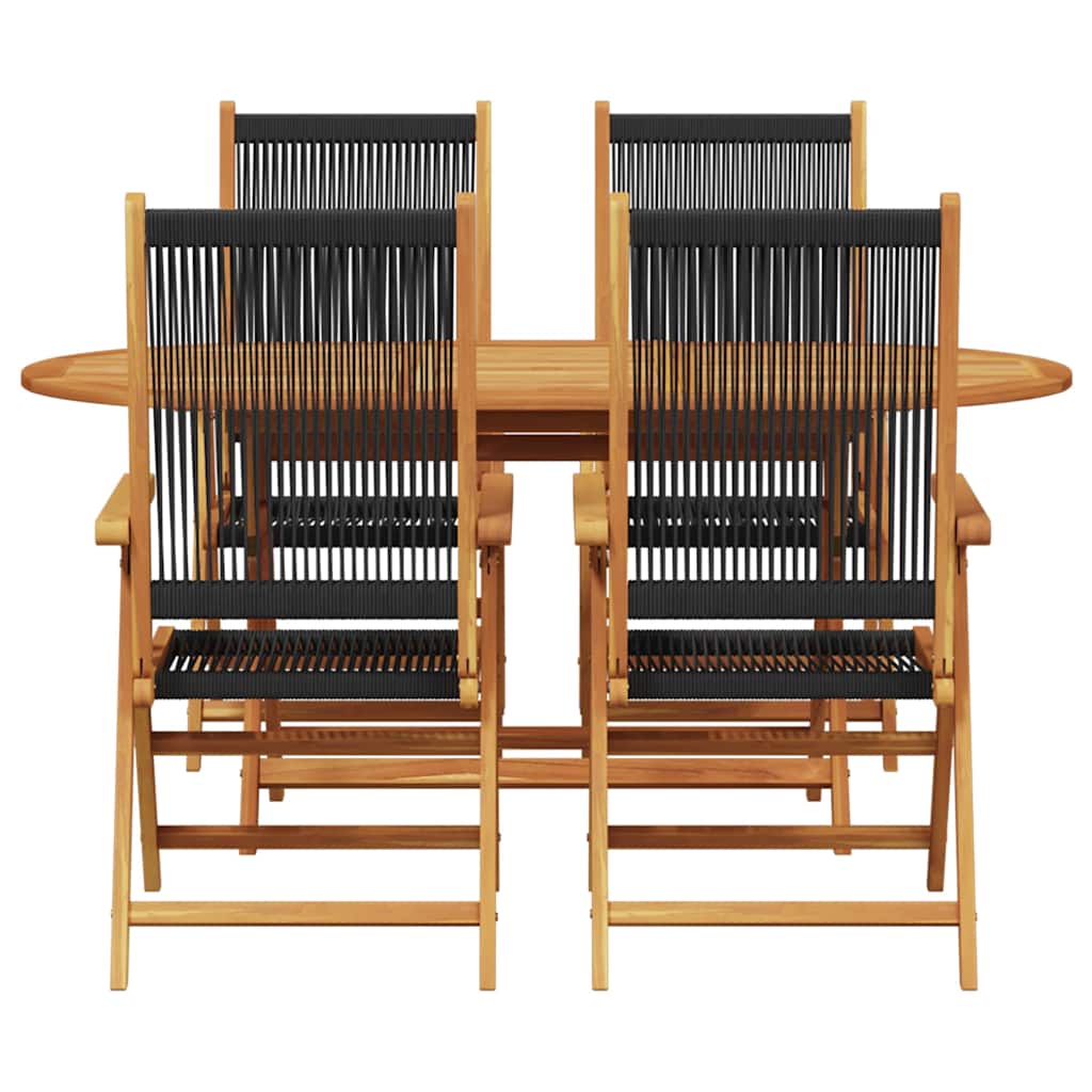 Have Spisebordssæt 5 pcs Sort Massiv akacietræ og poly rattan