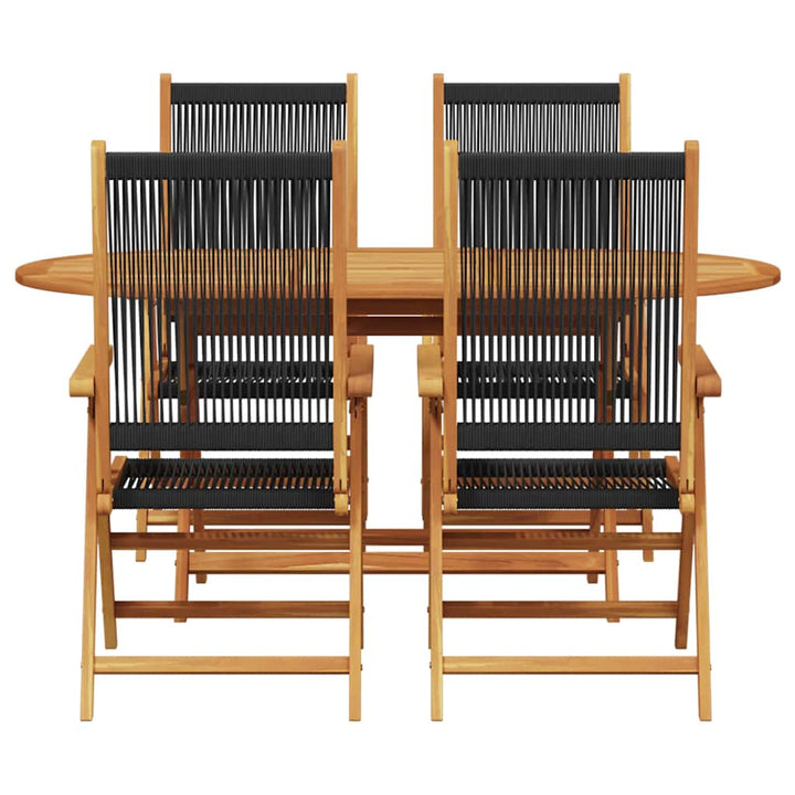 Have Spisebordssæt 5 pcs Sort Massiv akacietræ og poly rattan