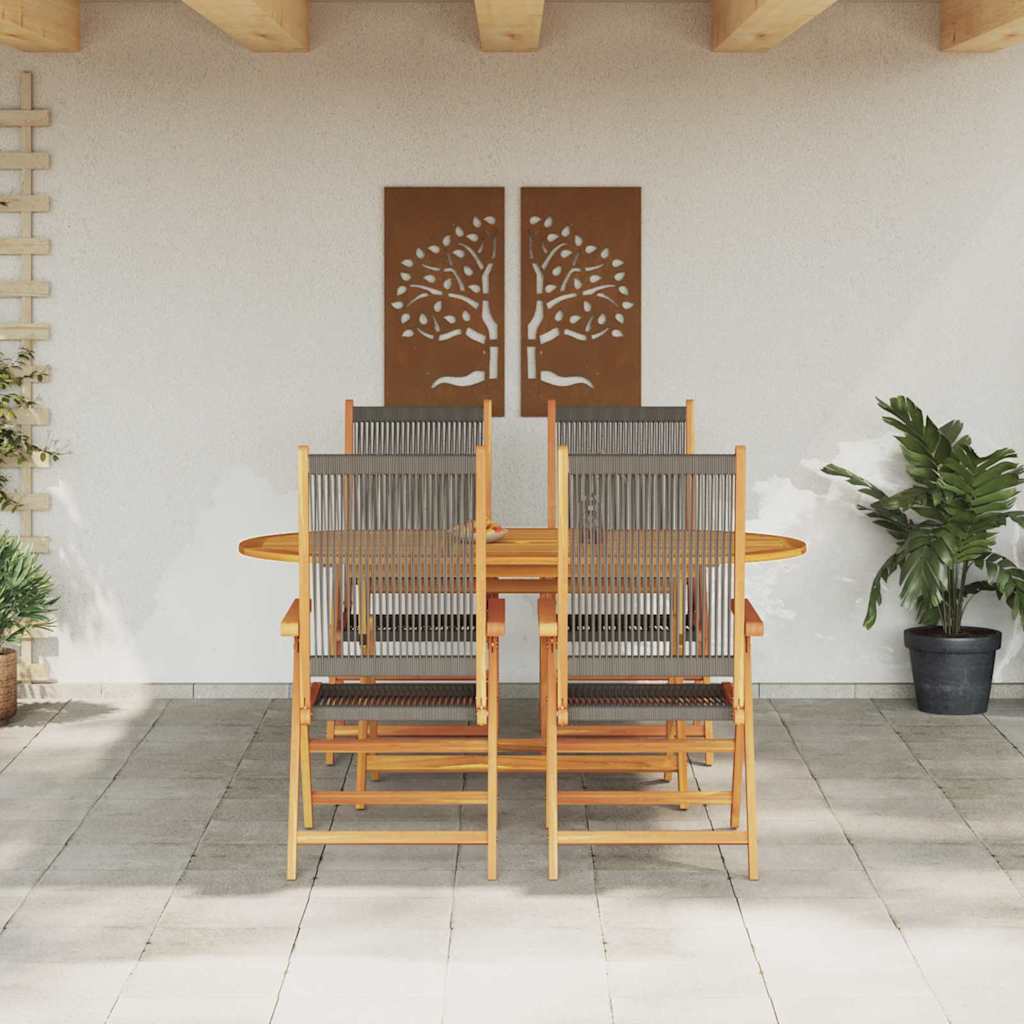 Have Spisebordssæt 5 pcs Grå Massiv akacietræ og poly rattan