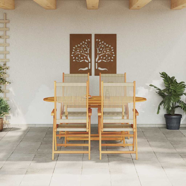 Have Spisebordssæt 5 pcs Beige Massiv akacietræ og poly rattan