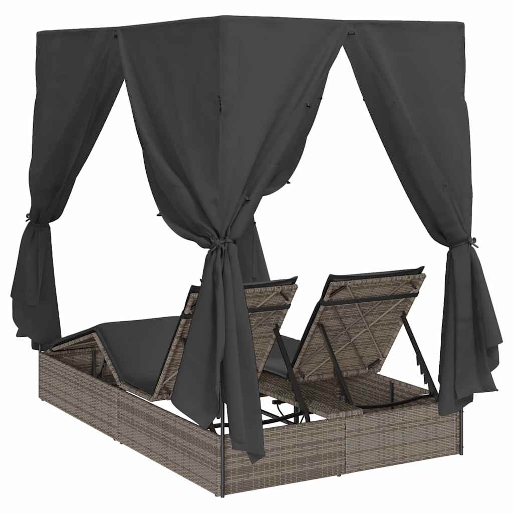 Dobbelt Solseng med Tag Grå 205 x 129 x 200 cm PE rattan