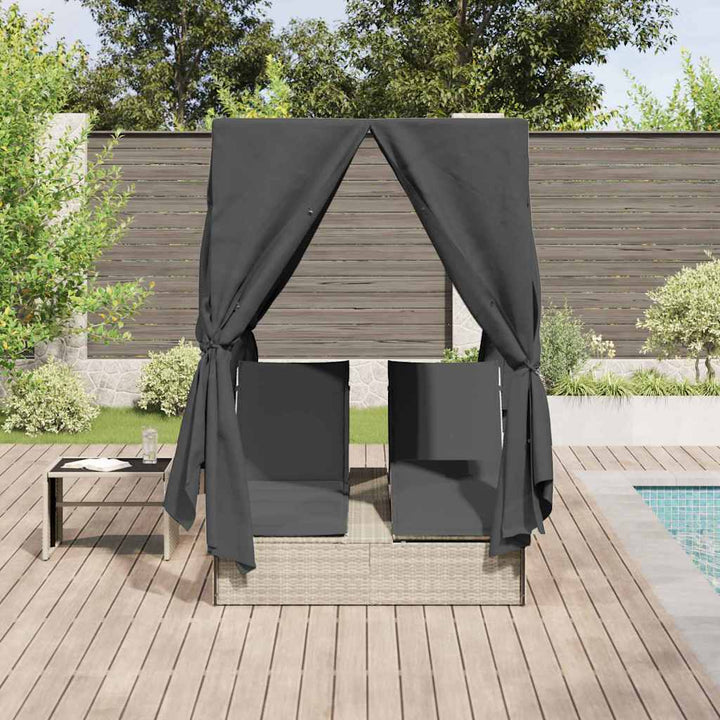 Dobbelt Solseng med Tag Lysegrå 205 x 129 x 200 cm PE rattan