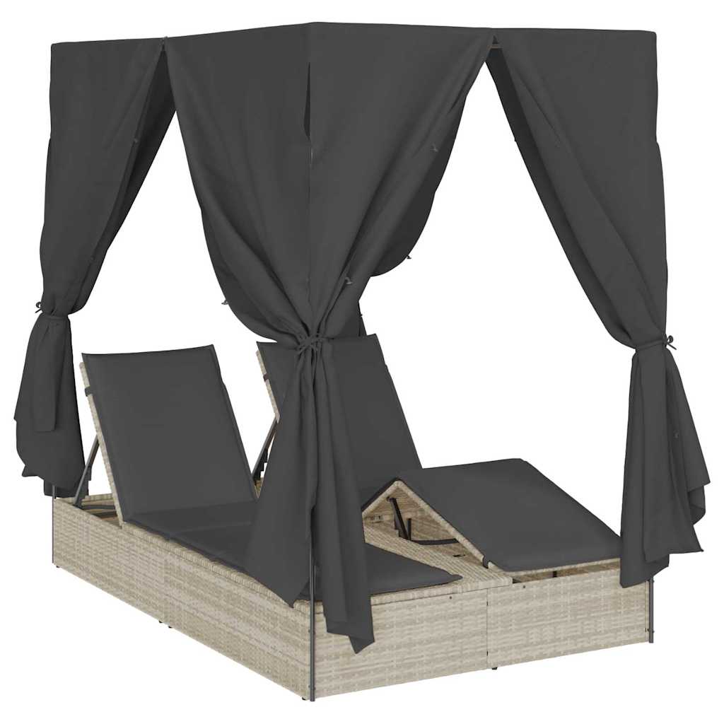 Dobbelt Solseng med Tag Lysegrå 205 x 129 x 200 cm PE rattan