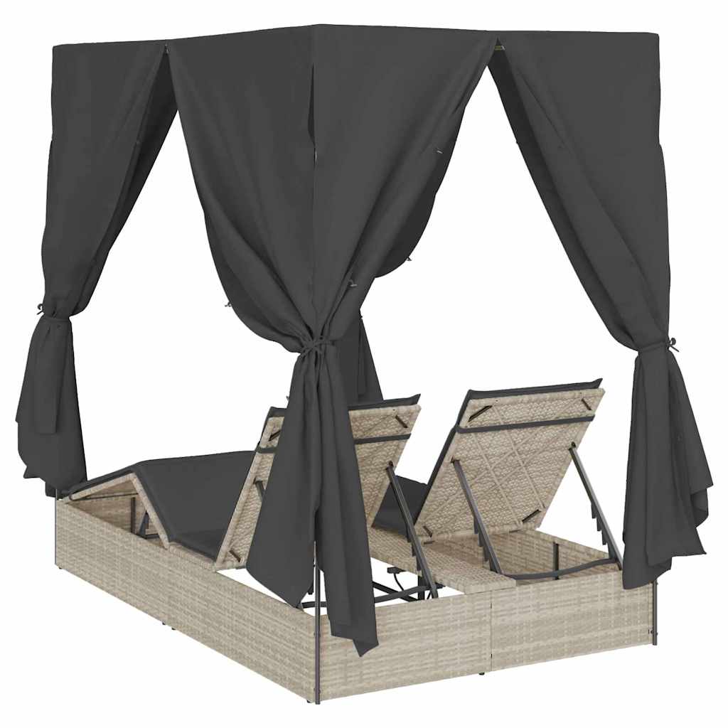 Dobbelt Solseng med Tag Lysegrå 205 x 129 x 200 cm PE rattan