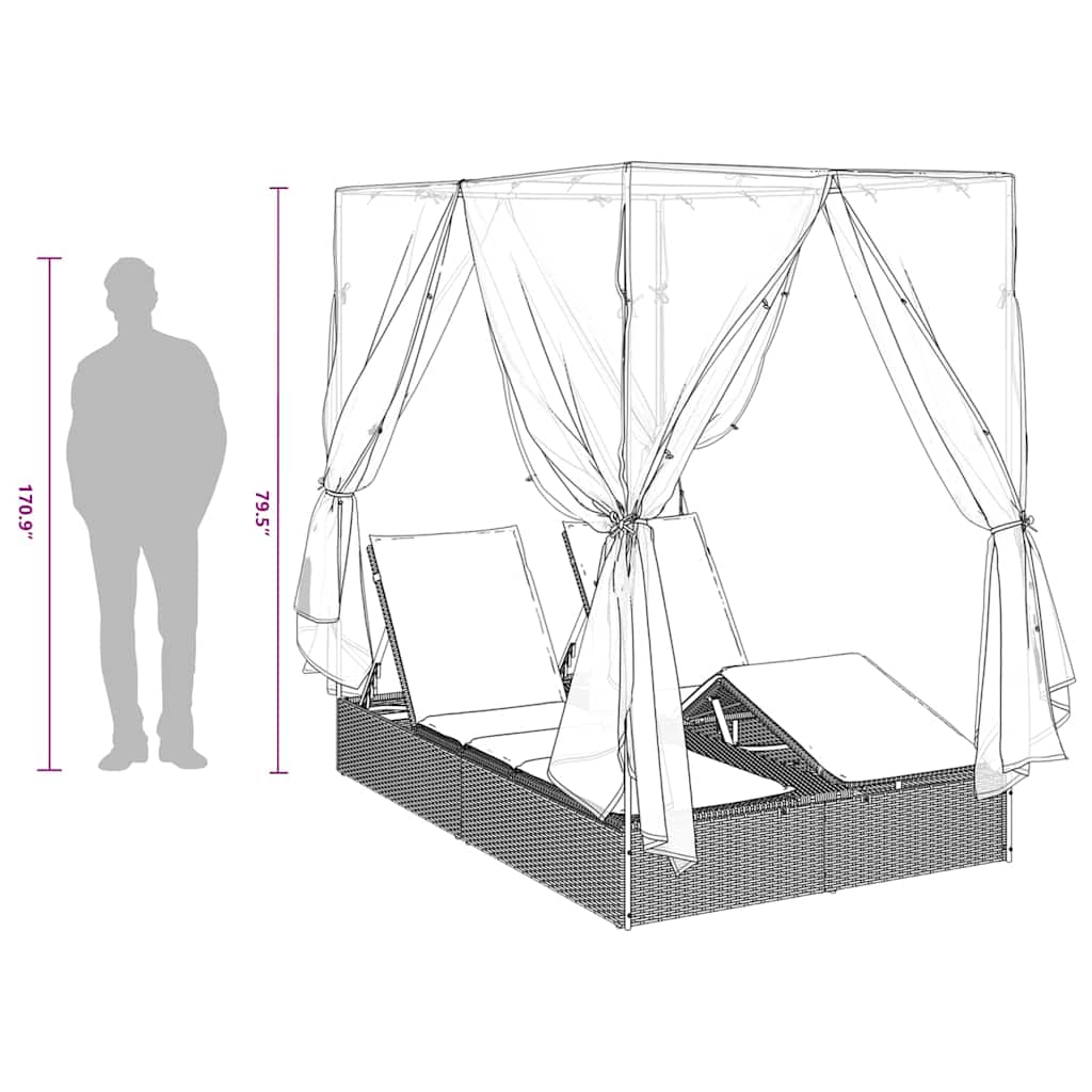 Dobbelt Solseng med Tag Grå 205 x 129 x 200 cm PE rattan