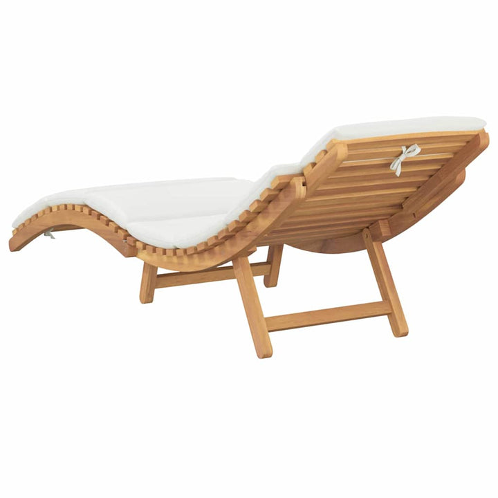 Solstol med pude Cremehvid 188 x 55 x 59 cm Massivt teaktræ