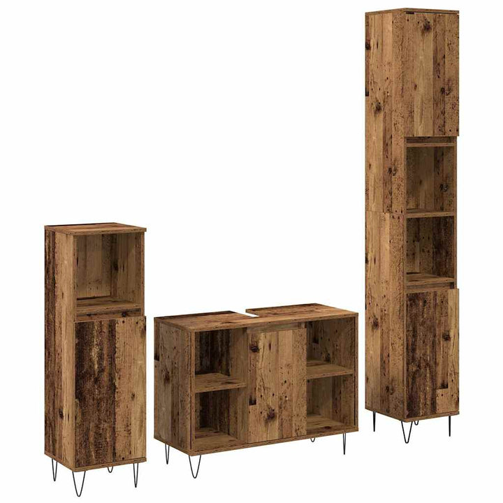 Badeværelsesmøbel Sæt 3 pcs Gammelt træ 30 x 30 x 180 cm