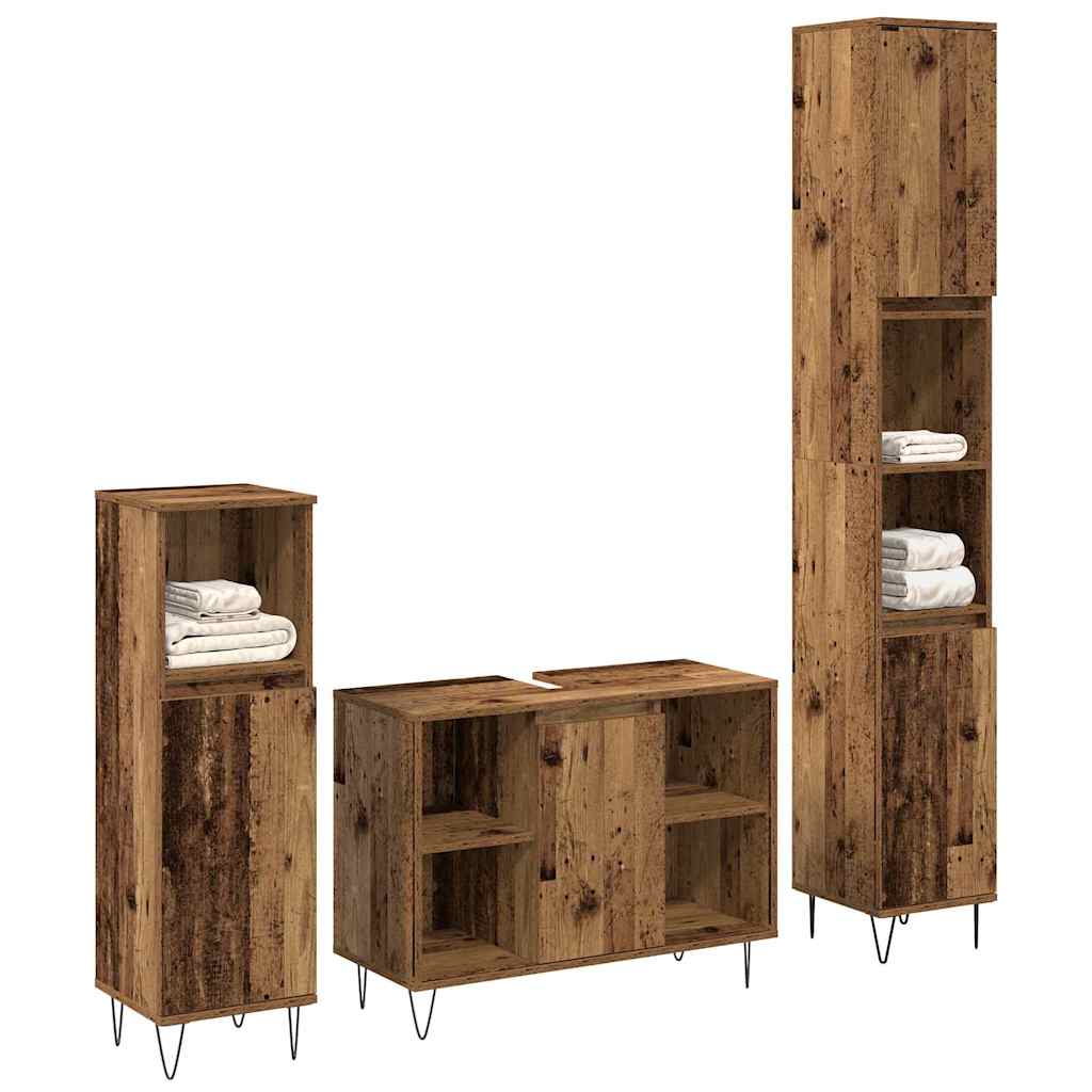 Badeværelsesmøbel Sæt 3 pcs Gammelt træ 30 x 30 x 180 cm