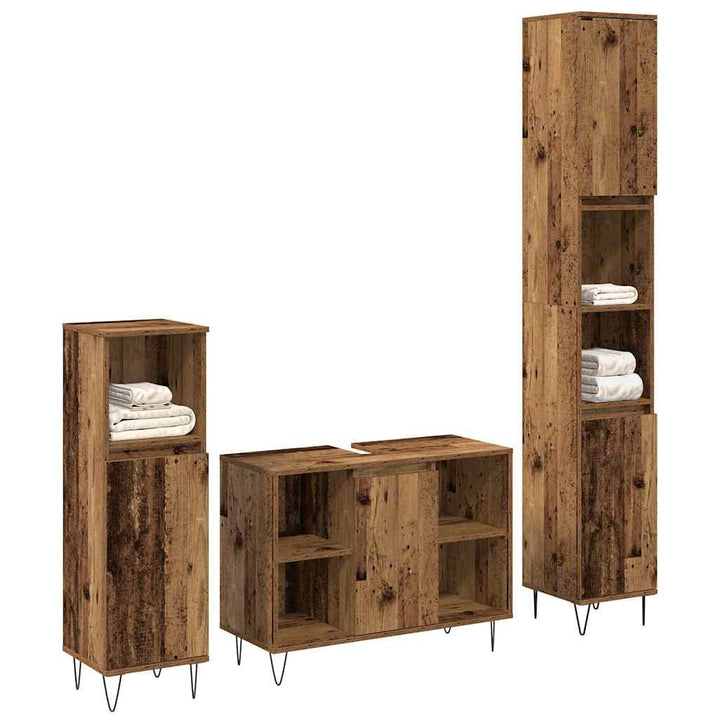Badeværelsesmøbel Sæt 3 pcs Gammelt træ 30 x 30 x 180 cm