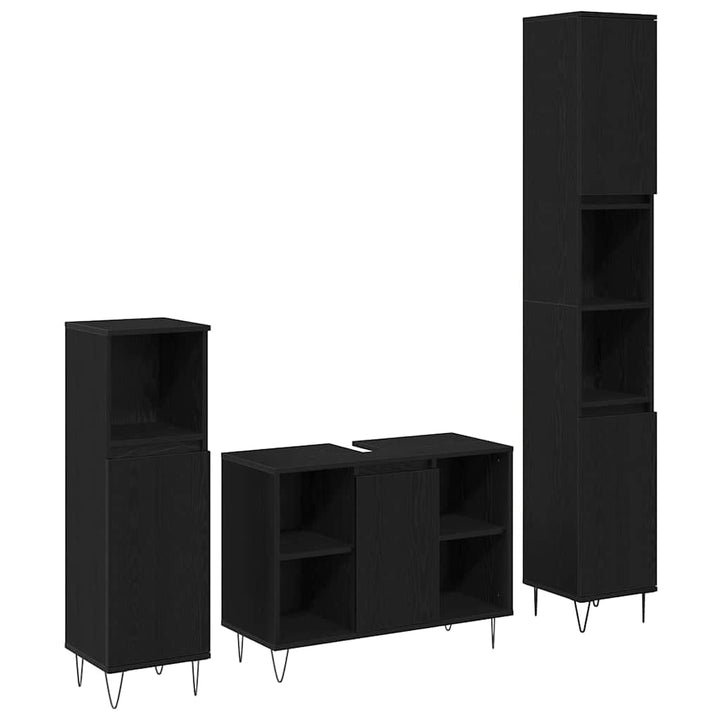 Badeværelsesmøbel Sæt med dør 3 pcs Sort eg 30 x 30 x 180 cm