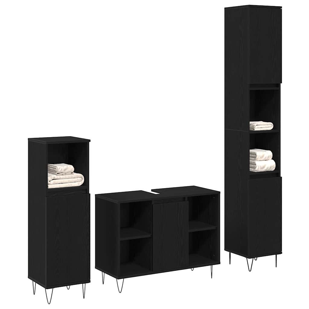 Badeværelsesmøbel Sæt med dør 3 pcs Sort eg 30 x 30 x 180 cm