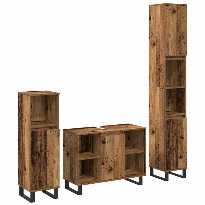 Badeværelsesmøbel sæt med dør 3 pcs Brun 30 x 30 x 180 cm