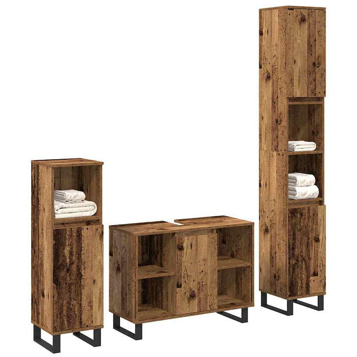 Badeværelsesmøbel sæt med dør 3 pcs Brun 30 x 30 x 180 cm