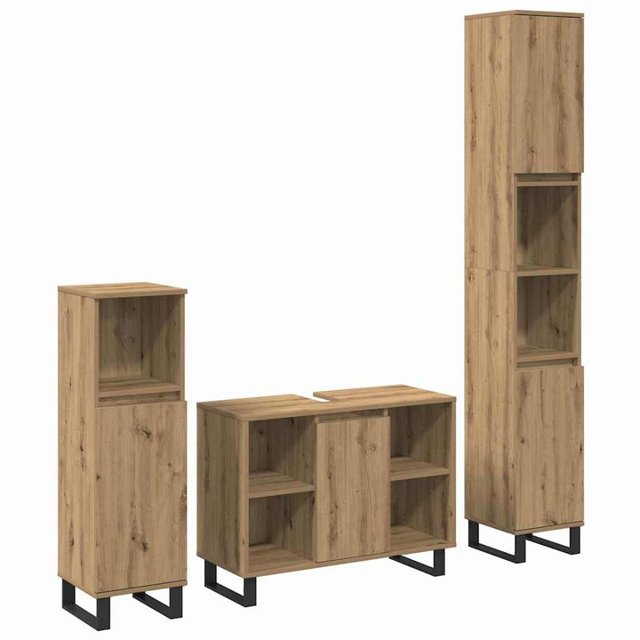 Badeværelsesmøbel sæt med dør 3 pcs Brun 30 x 30 x 180 cm