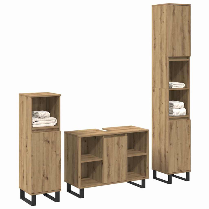 Badeværelsesmøbel sæt med dør 3 pcs Brun 30 x 30 x 180 cm