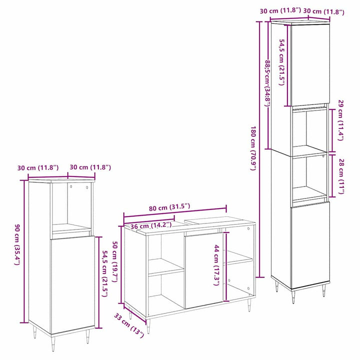 Møbel Sæt til Badeværelse Andet 3 pcs Sort eg 30 x 30 x 180 cm