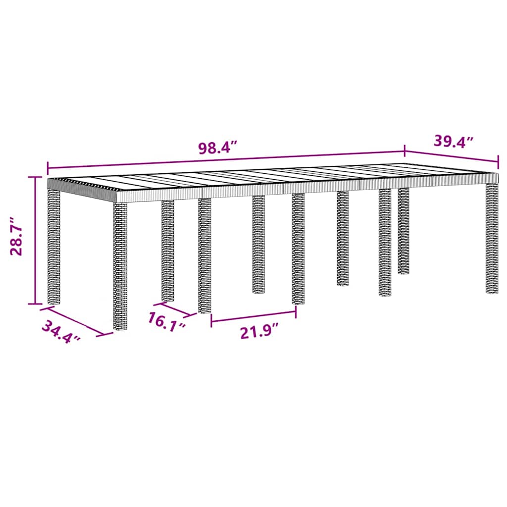 Havemøbel Bord Antracit 250 x 100 x 73 cm polyrattan