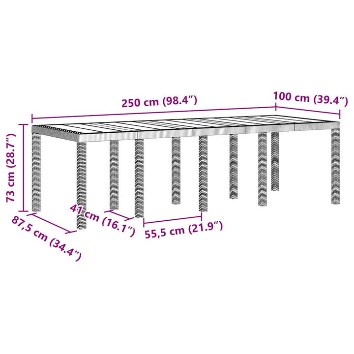 Havemøbel Bord Lysegrå 250 x 100 x 73 cm polyrattan