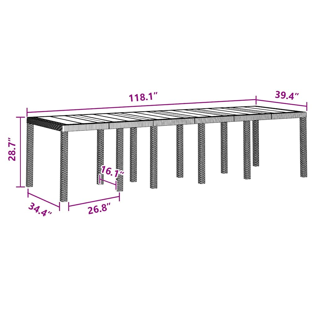 Havemøbel Bord Antracit 300 x 100 x 73 cm polyrattan