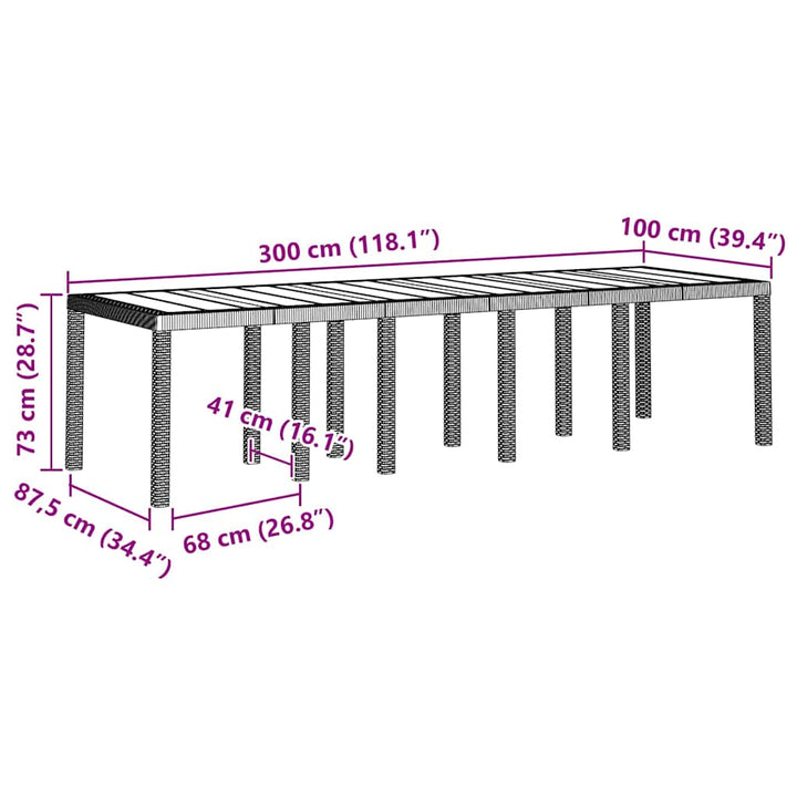 Havemøbel Bord Lysegrå 300 x 100 x 73 cm polyrattan