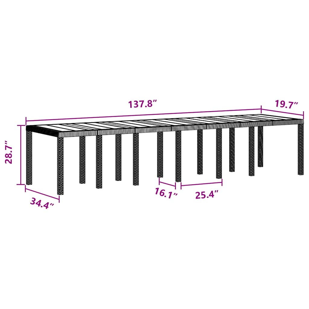 Havemøbel Bord Antracit 350 x 100 x 73 cm polyrattan