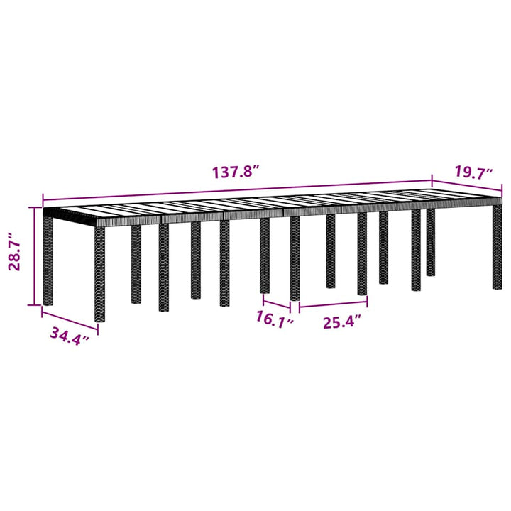 Havemøbel Bord Antracit 350 x 100 x 73 cm polyrattan