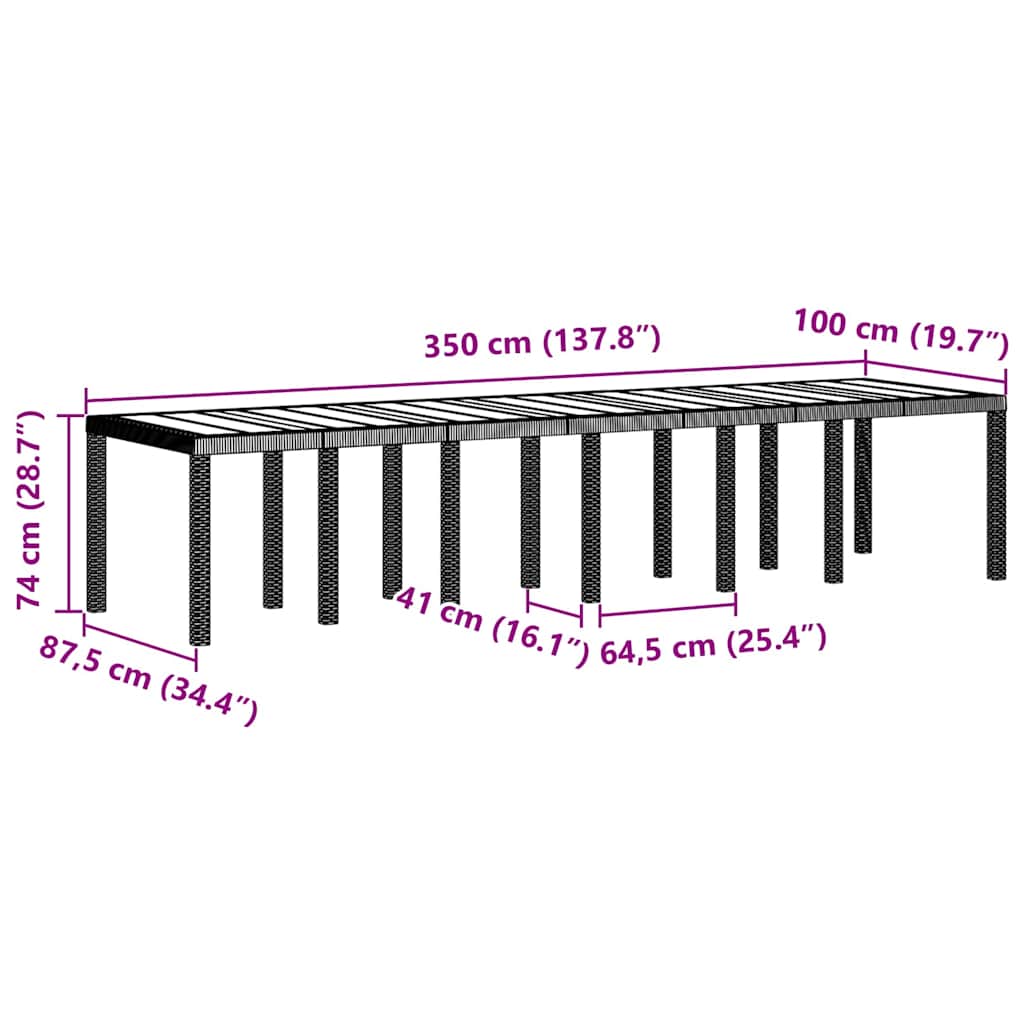 Havemøbel Bord Lysegrå 350 x 100 x 73 cm polyrattan