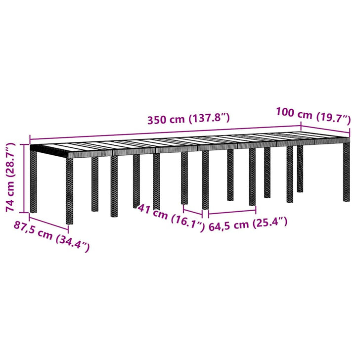 Havemøbel Bord Lysegrå 350 x 100 x 73 cm polyrattan