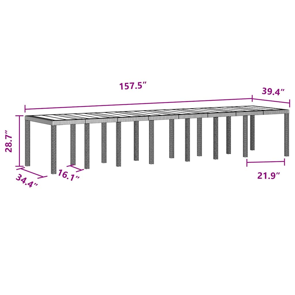 Havemøbel Bord Antracit 400 x 100 x 73 cm polyrattan