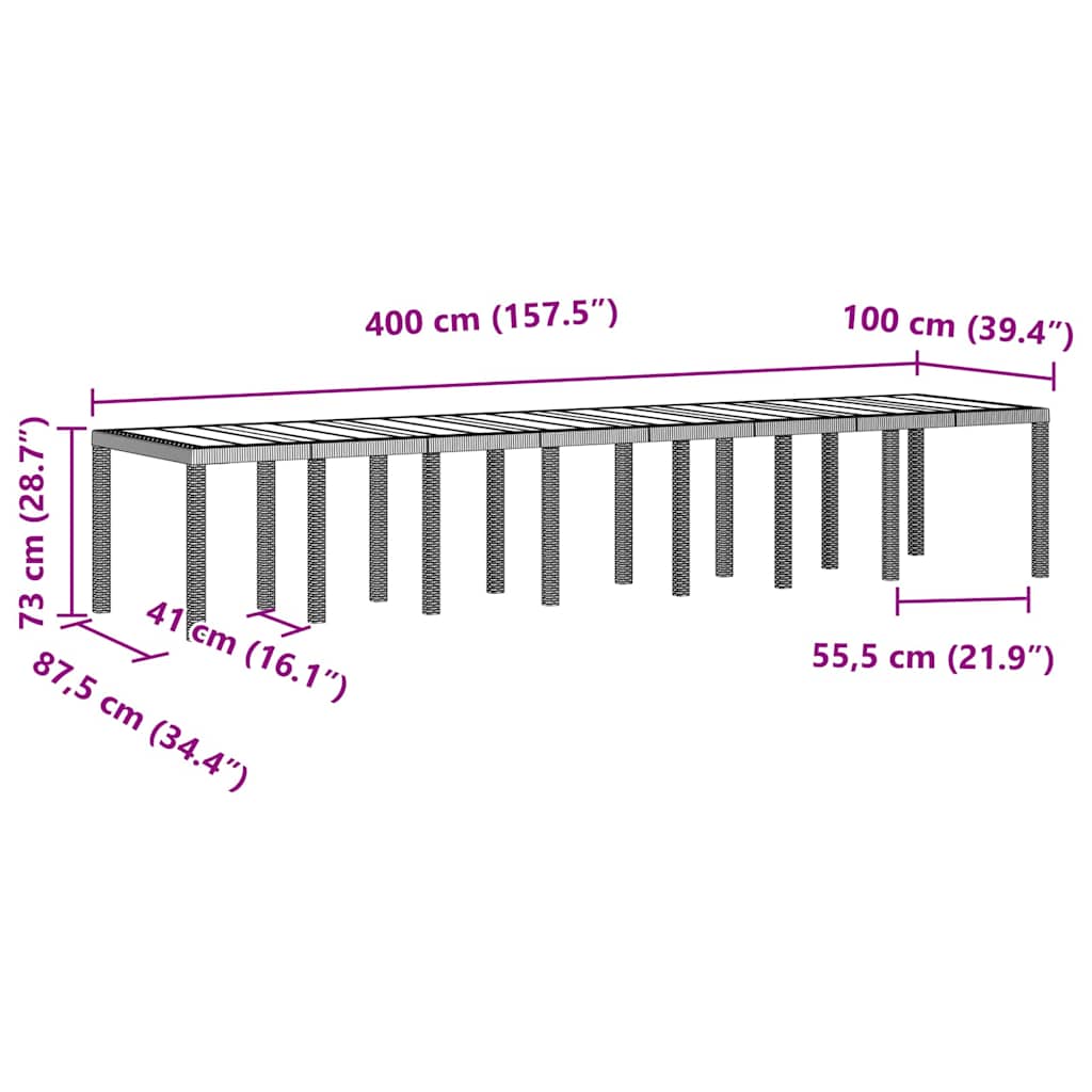 Havemøbel Bord Lysegrå 400 x 100 x 73 cm polyrattan
