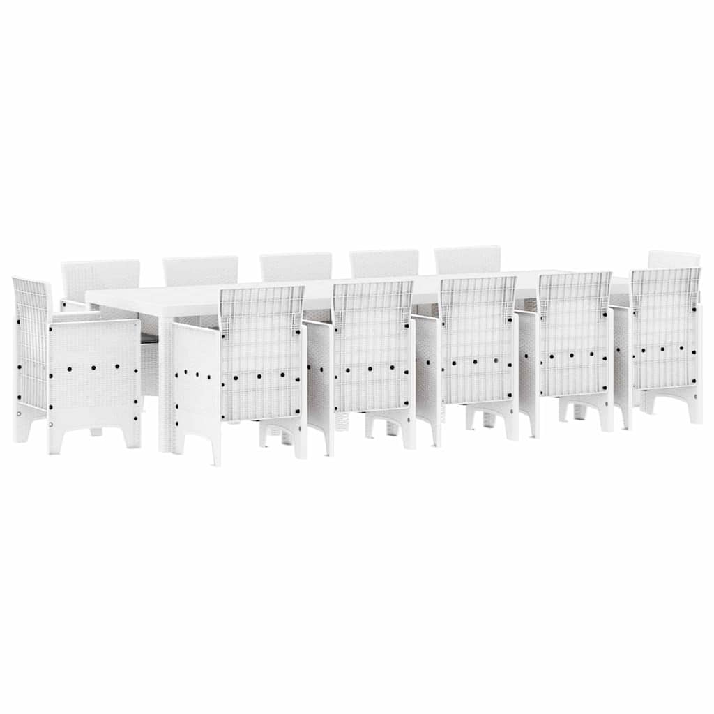 Have Spisebordssæt 13 pcs Hvid Syntetisk rattan og Metal