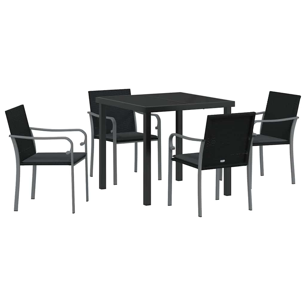 Have Spisebordssæt 5 pcs Sort Poly rattan