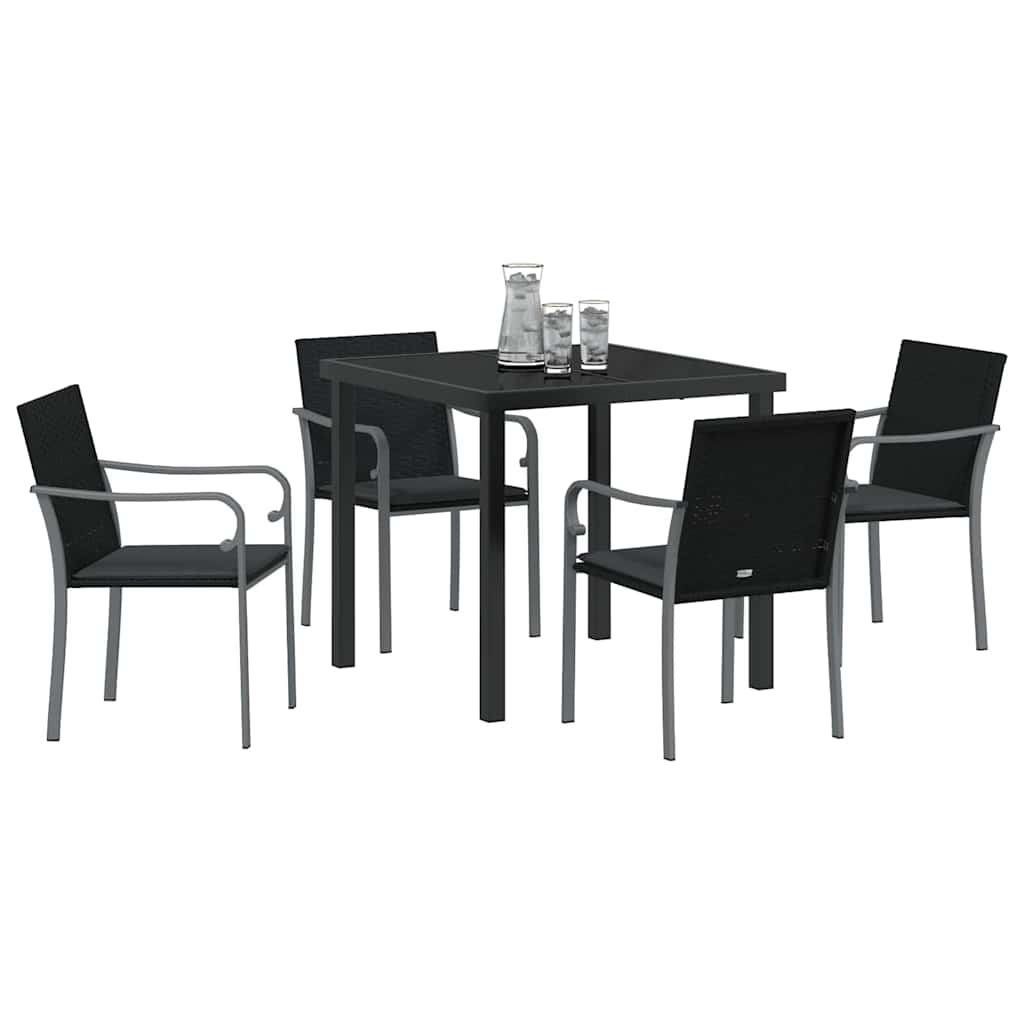 Have Spisebordssæt 5 pcs Sort Poly rattan